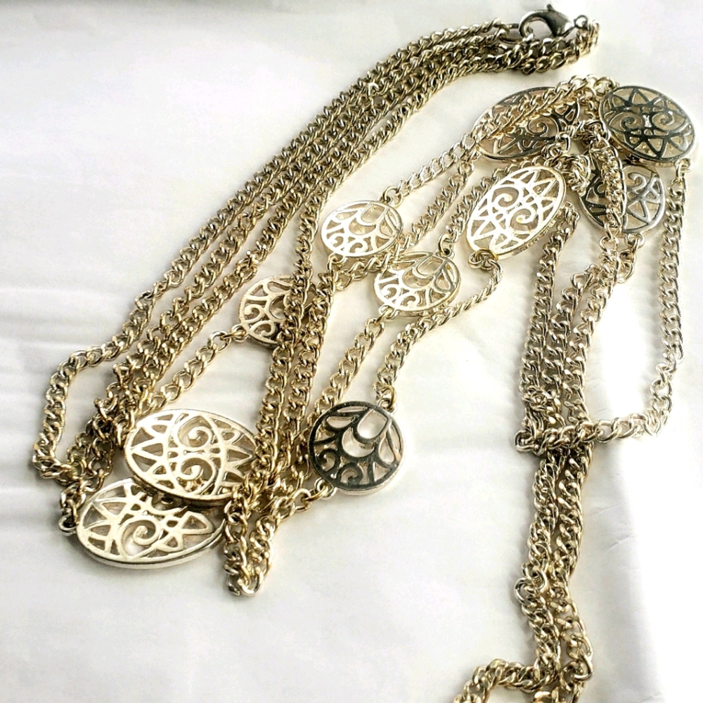 Necklace Women's Long  Silver-tone Modernist desig